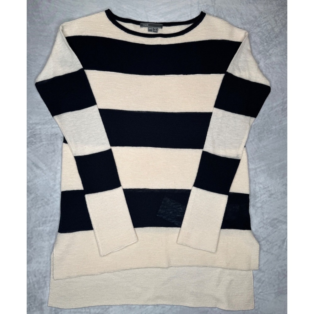 Vince Striped Wool Cashmere Blend Boat Neck Sweater XXS V250876080 Navy Cream